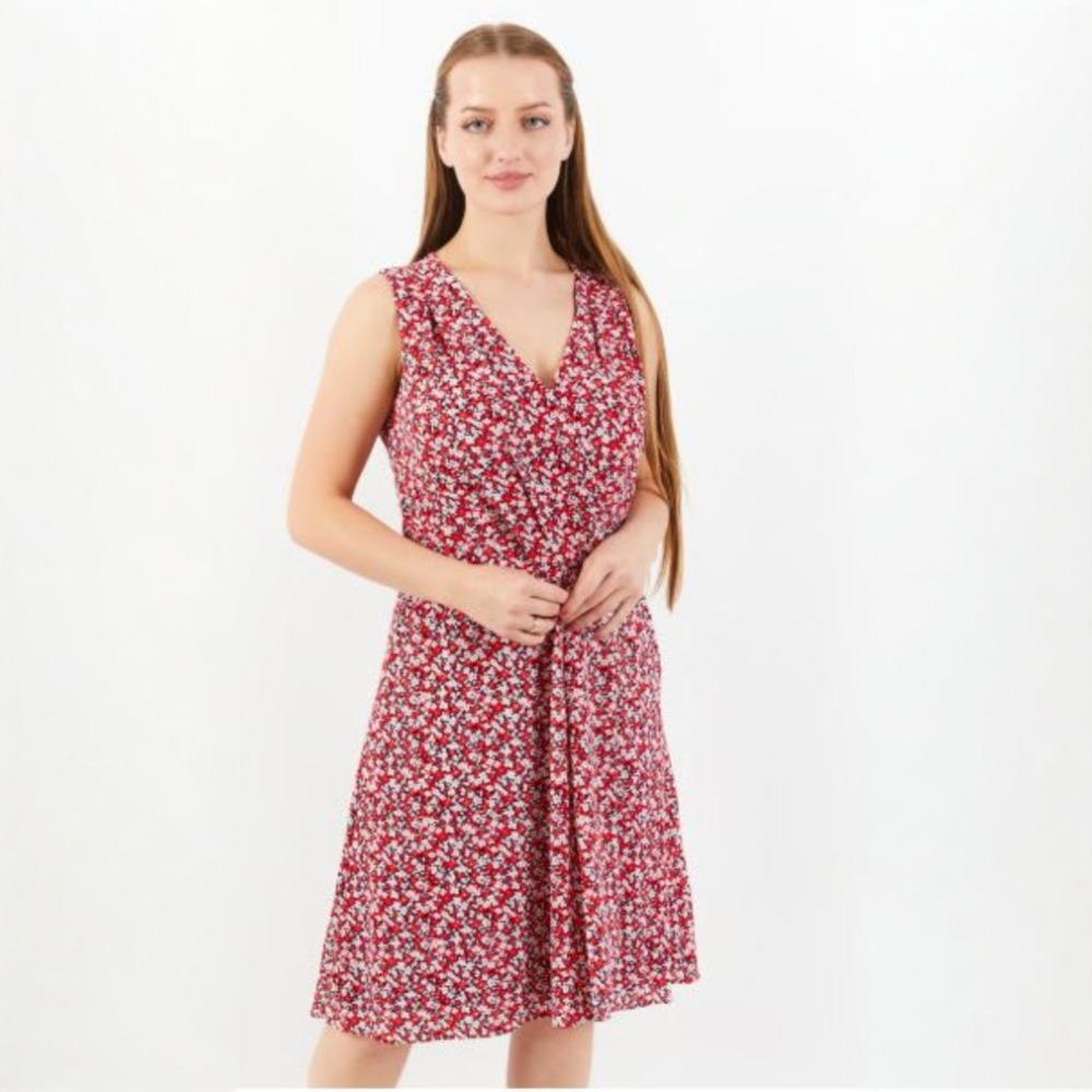Lauren Ralph Lauren Dress Sz 12 Floral Faux Wrap Jersey‎ Sleeveless V-Neck